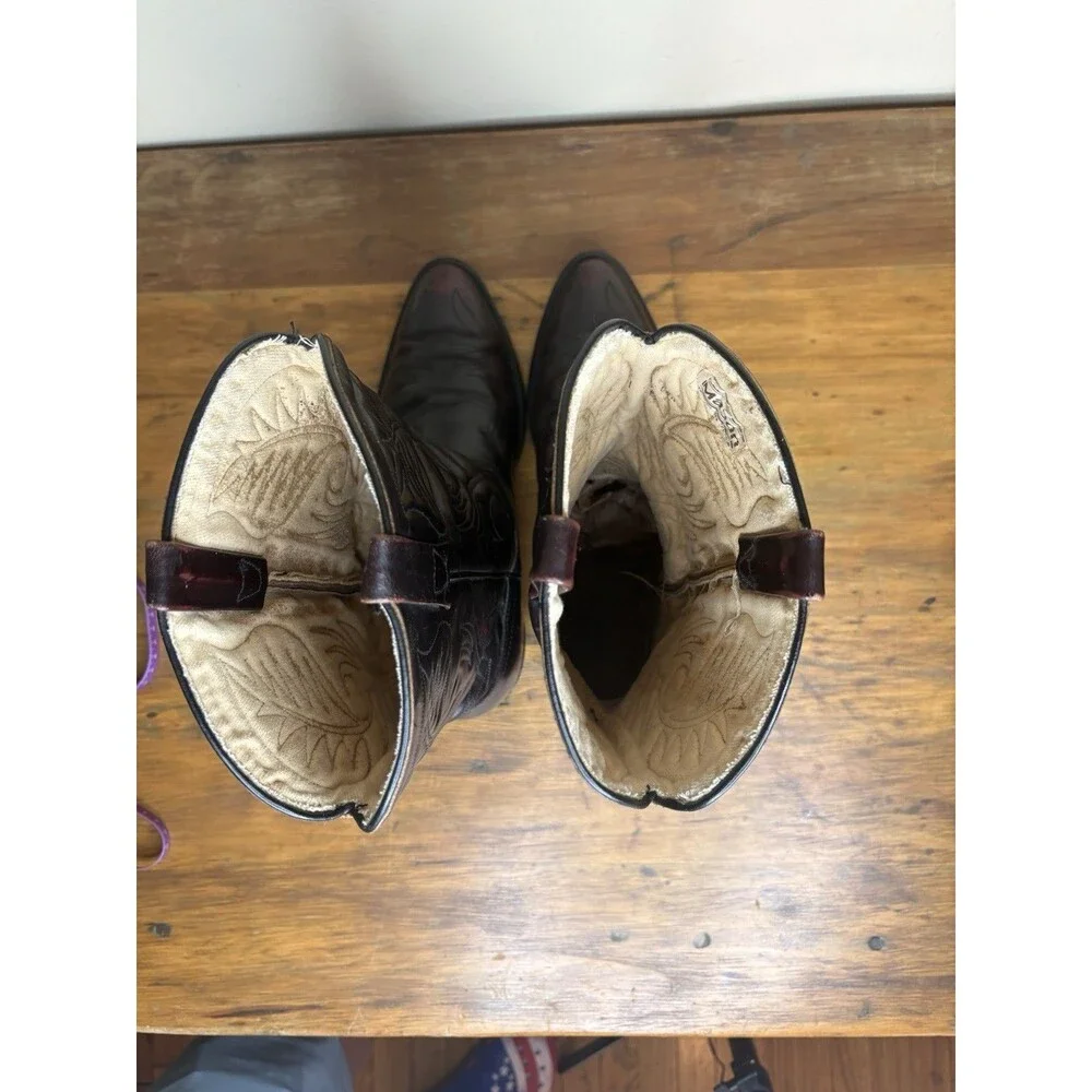 Vintage Mason Western Boots Mens 10.5D Black Cherry Leather Cowboy USA Americana